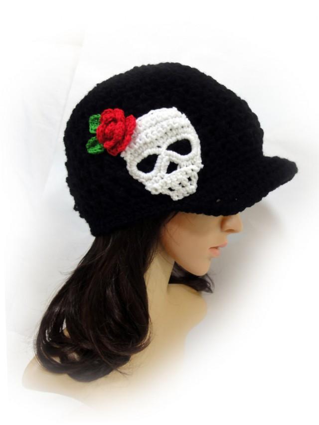 Flower Sugar Skull Beanie Hat - Slouchy Knit Cap For Men & Women, Warm Winter Headwear