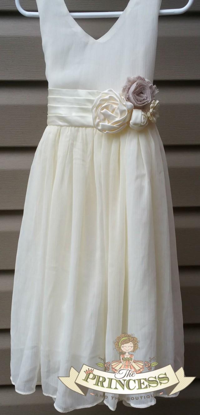 Ivory Chiffon Flower Girl Dress, Ivory Flower Girl Dress, Chiffon Dress
