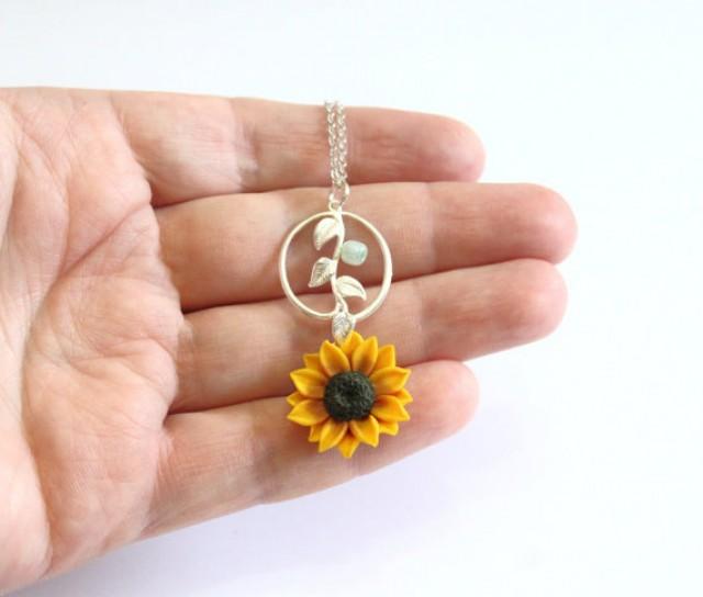 Sunflower Necklace , Sunflower Jewelry , Gifts , Yellow Sunflower