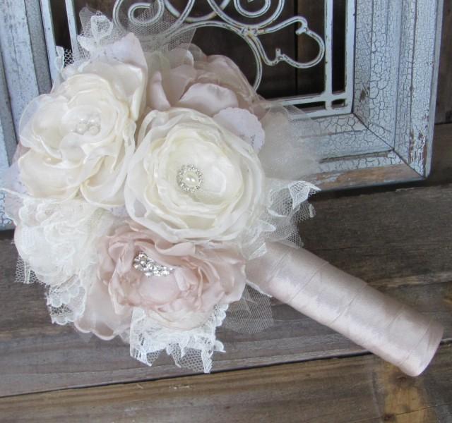 Fabric Bouquet Silk Flower Wedding Bouquet Fabric Brooch Bouquet Bridal Rhinestone And Pearl