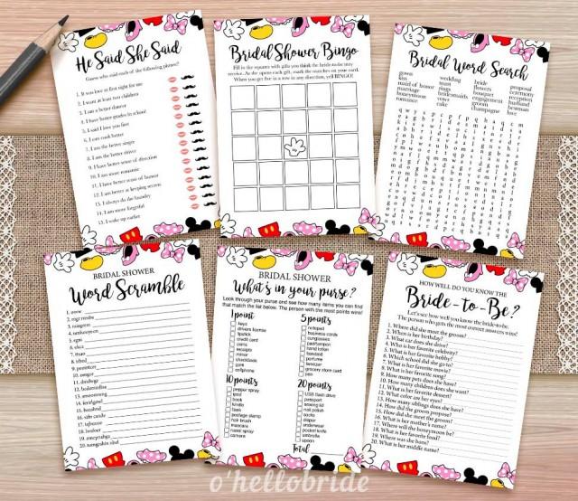 Disney Theme Bridal Shower Games Package Printable Bridal Shower