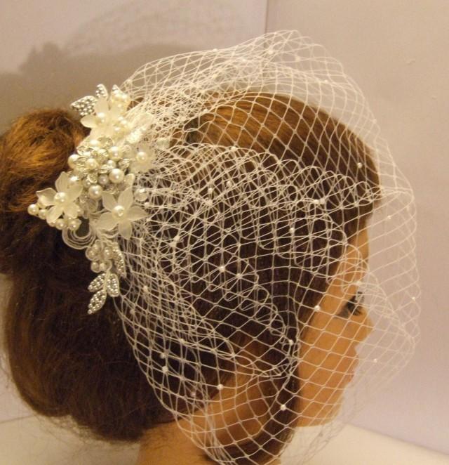 Blusher Veil Birdcage Veil With Bridal Comb Plain Veil , Pearls Or ...