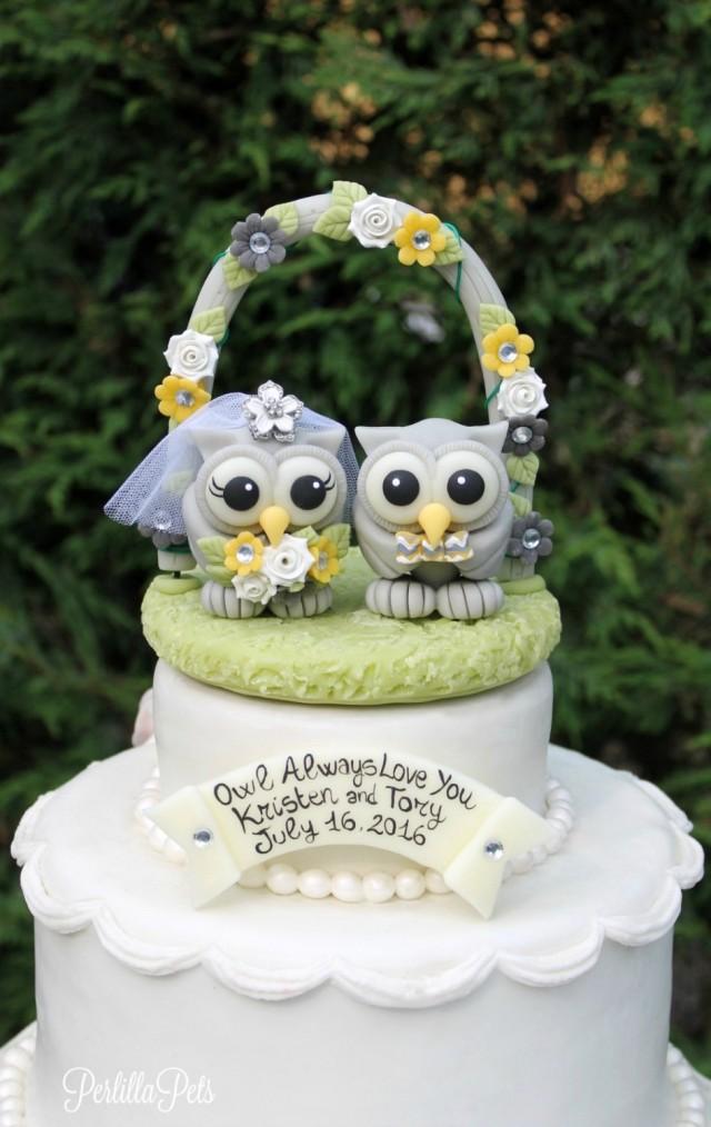 Love Bird Wedding Owl Cake Topper, Wedding Floral Arch, Custom Bride
