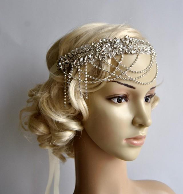 Glamour Rhinestone Flapper Gatsby Headband Chain 1920s Wedding Crystal Headband Headpiece