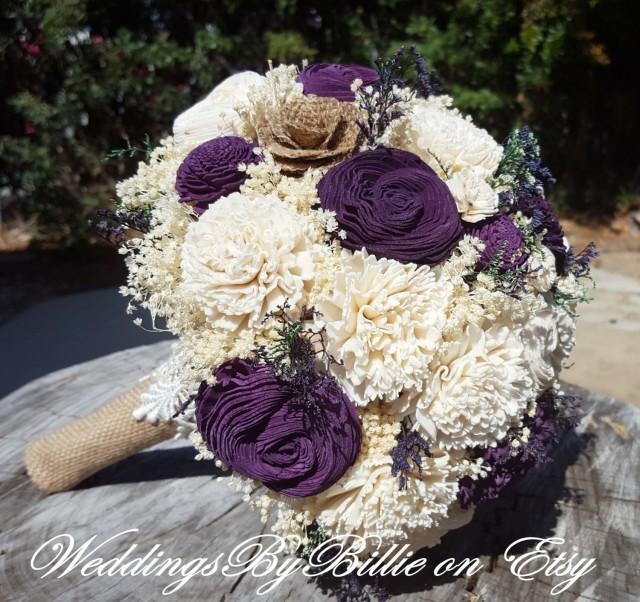 Fall Bouquets Wedding Burlap Lace Plum Sola Bouquet Purple Burlap Lace Plum Sola Bouquet Purple
