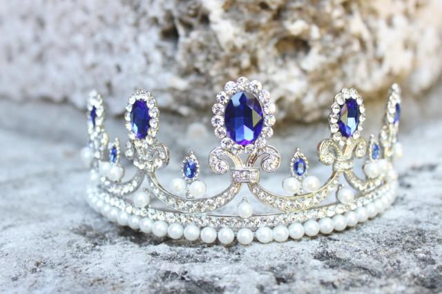 Bridal Tiara Sapphire Blue Tiara -MARIE-AMELIE,Swarovski Bridal Tiara