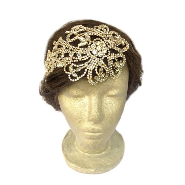 Gold Flapper Headband, Bridal Headpiece, Art Nouveau Headpiece, Wedding