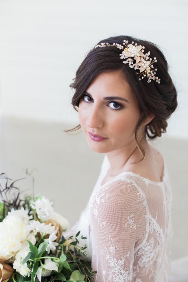 Rose Gold And Gold Crystal Bridal Headpiece, Wedding Hair Vine, Bridal