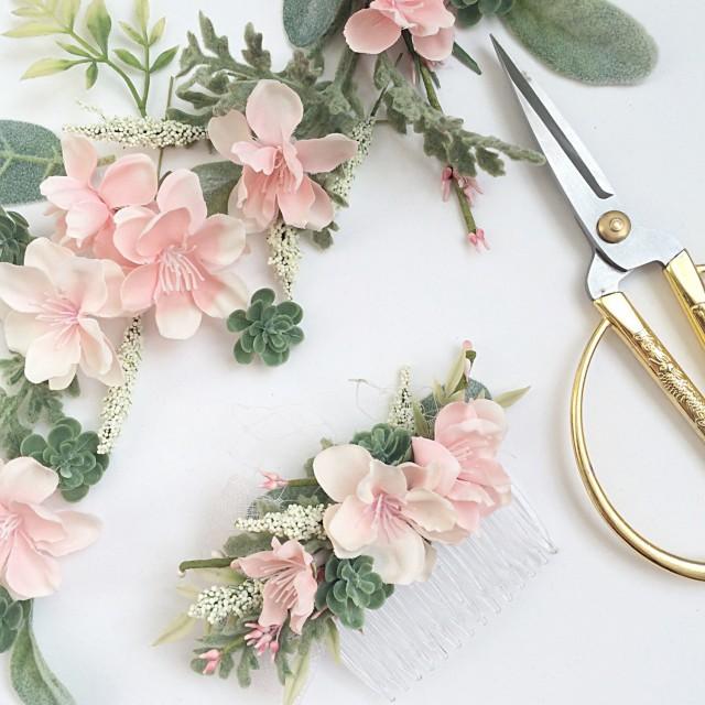 Blush Bridesmaids Comb Blush Wedding Set Succulent Comb Hair