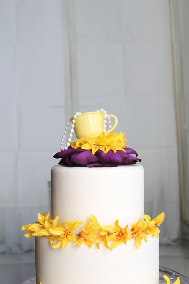Teacup Party Cake Topper (Yellow & Purple), Tea Party, Wonderland