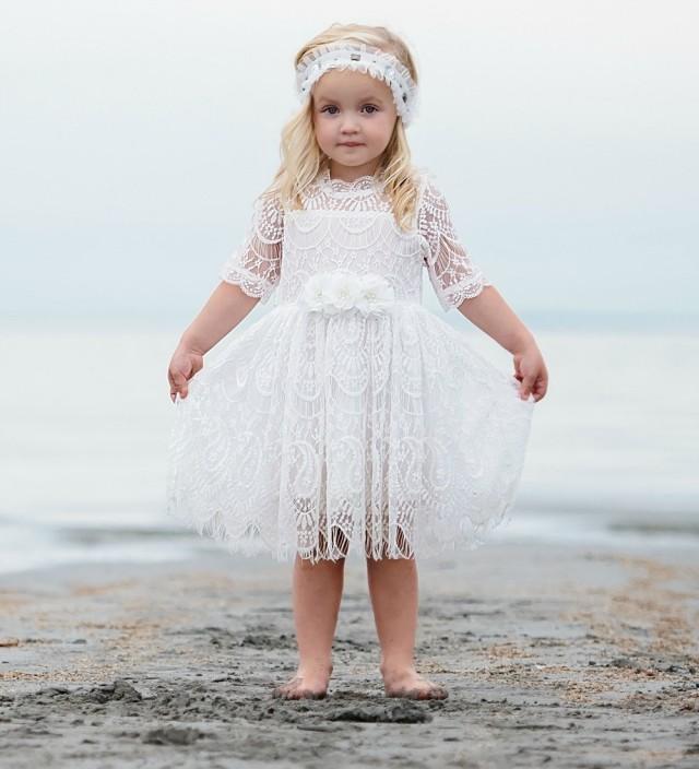 Off White Lace Flower Girl Dress, Girls Lace Dress, Off White Lace