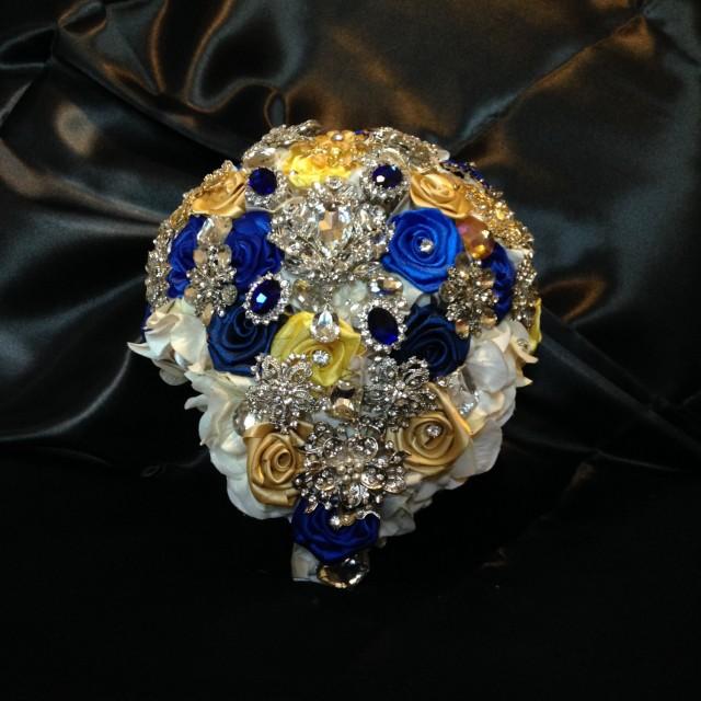 Cascading Bridal Brooch Bouquet Deposit On Made To Order Royal Blue