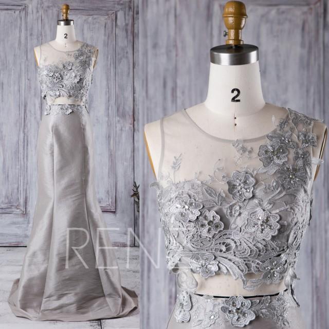 2016 Light Gray Taffeta Bridesmaid Dress Bead, Scoop Lace Illusion