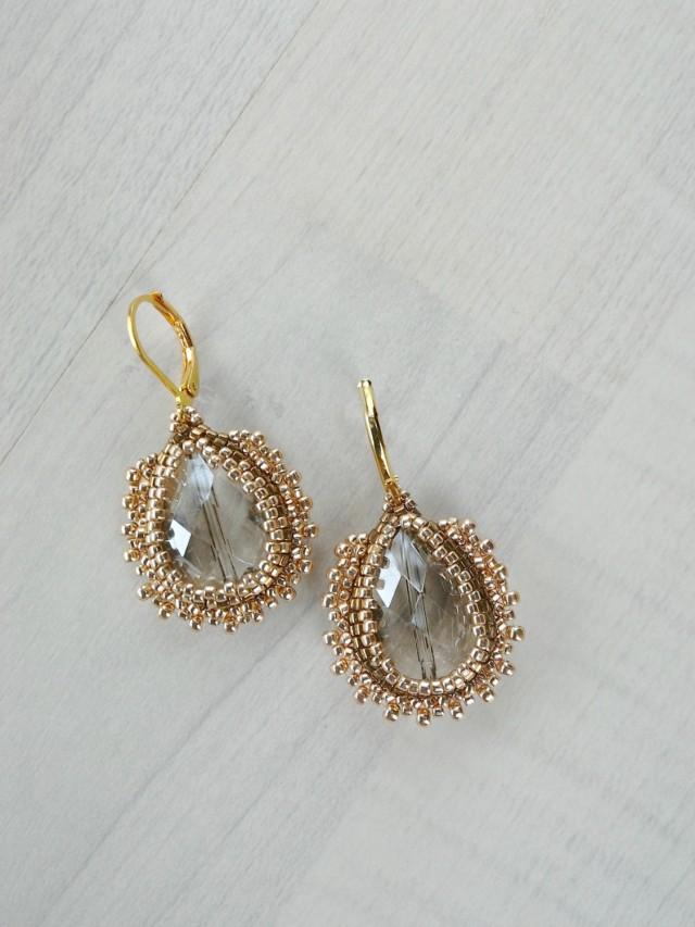 Bridal Gold Earrings Beadwoven Earring - Couture Bridal Jewelry Bridal Gold Earrings Beadwoven Earring - Couture Bridal Jewelry