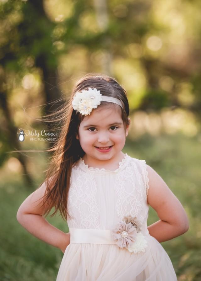 Caroline Champagne Flower Girls Dress, Toddler Dress, Baby Girl Dress