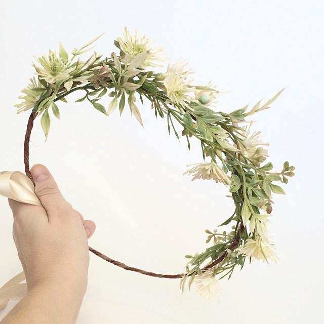 Green Crown Bridal Ethereal Halo Greenery Flower Crown Rustic Wedding Headpiece Hair Vine 7806