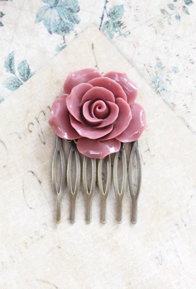 Dusty Pink Rose Hair Comb Big Rose Comb Flower Hair Comb Modern Bridal