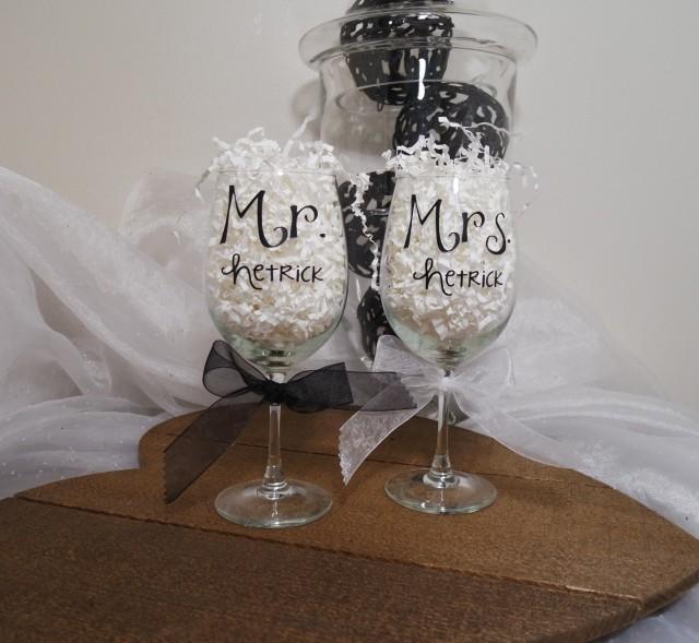 Personalized Mr And Mrs Wedding Wine Glasses Bride And Groom Wine