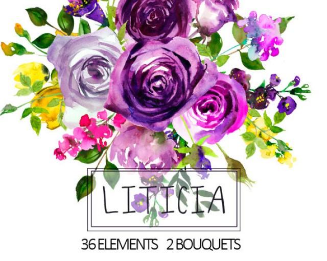 Purple Watercolor Flowers Clipart Floral Bouquets Wreath Drawings PNG