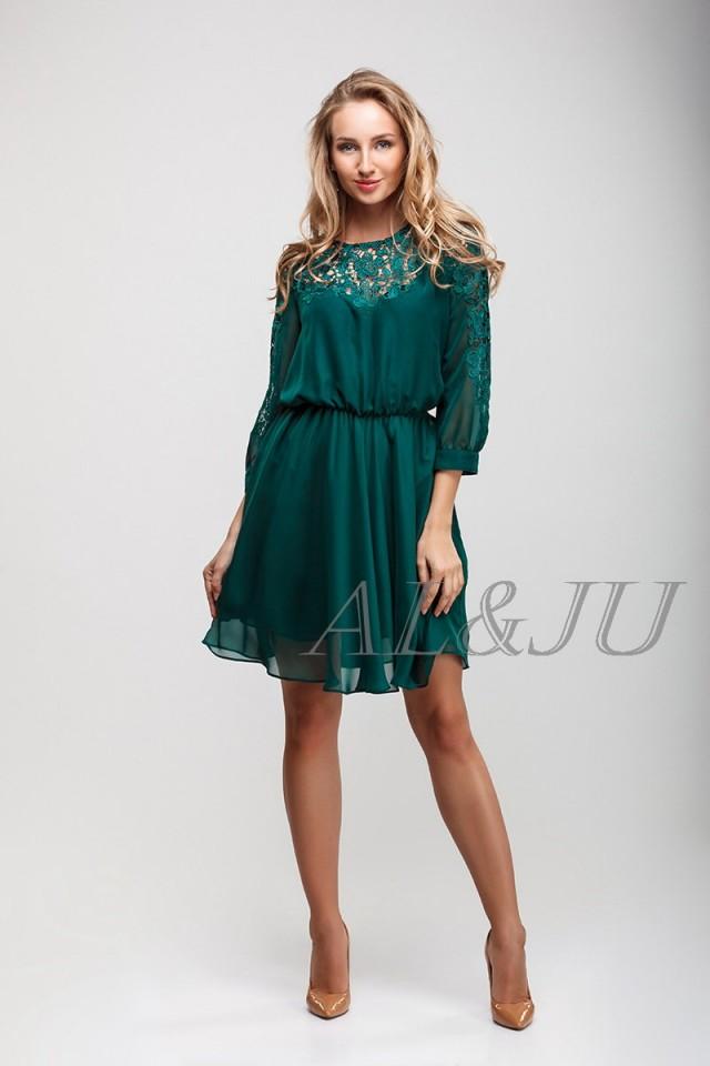 Green Dress Bridesmaid Lace And Chiffon, Short Emerald Dress With