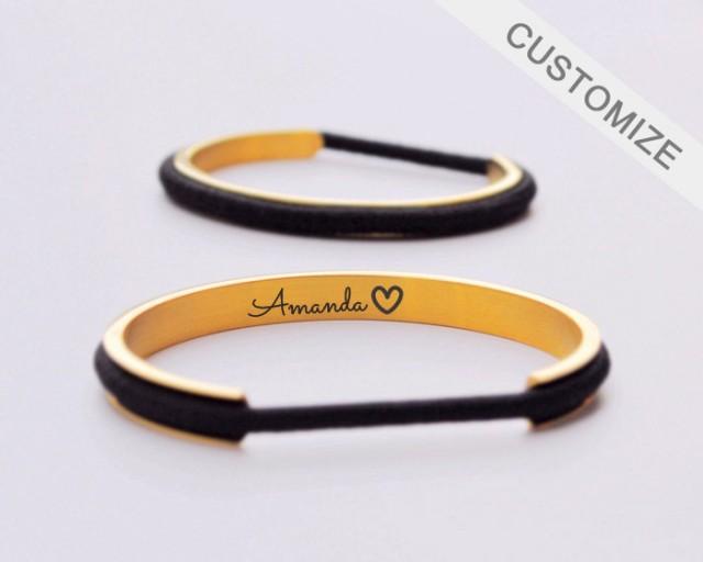 Engraved Hair Elastic Bracelet Cuff Hair Tie Bracelet Holder