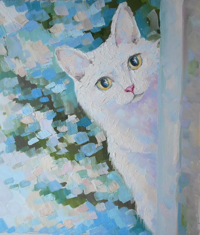 White Cat Oil Painting Portrait Gift For Mom Mother S Day Gift
