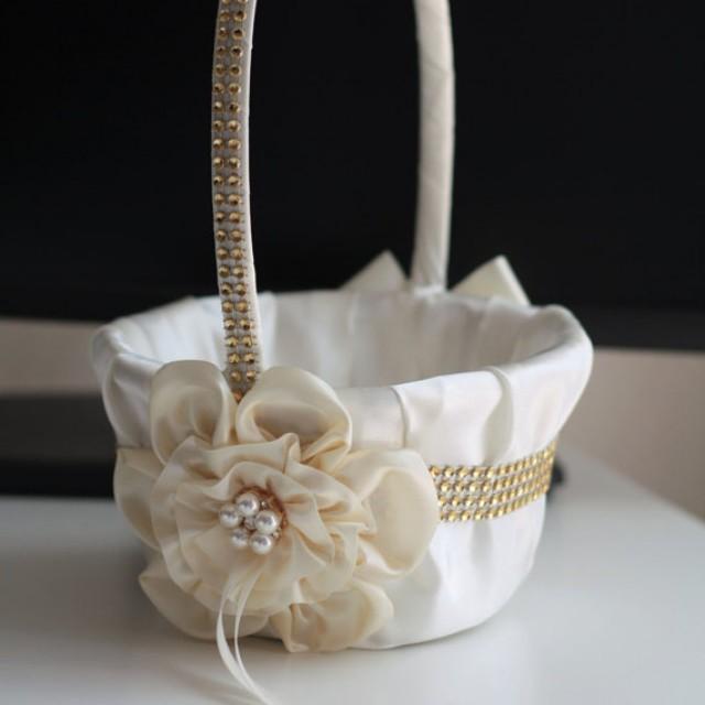 Ivory Gold Flower Girl Basket Ring Bearer Ivory Wedding Flower