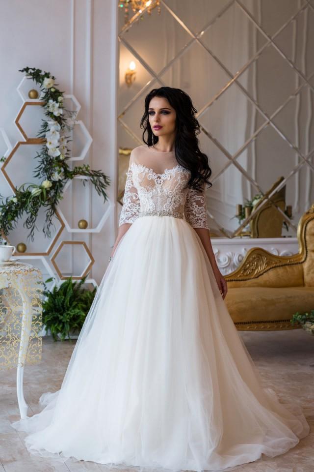 Wedding Dress Sky, Long Sleeve Wedding Dress, Lace Wedding Gown