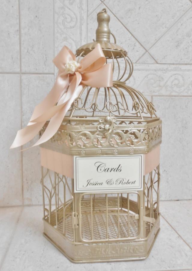 Medium Champagne Gold Wedding Birdcage Card Holder / Wedding Card Box