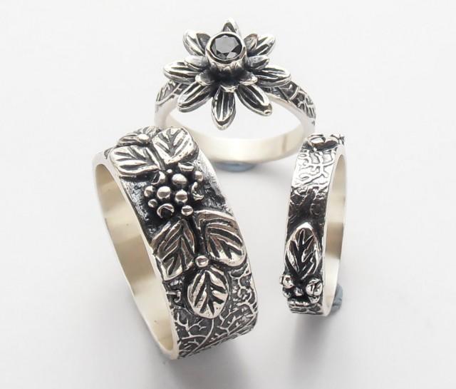 Black Diamond Wedding Band Set Black Diamond Engagement Ring