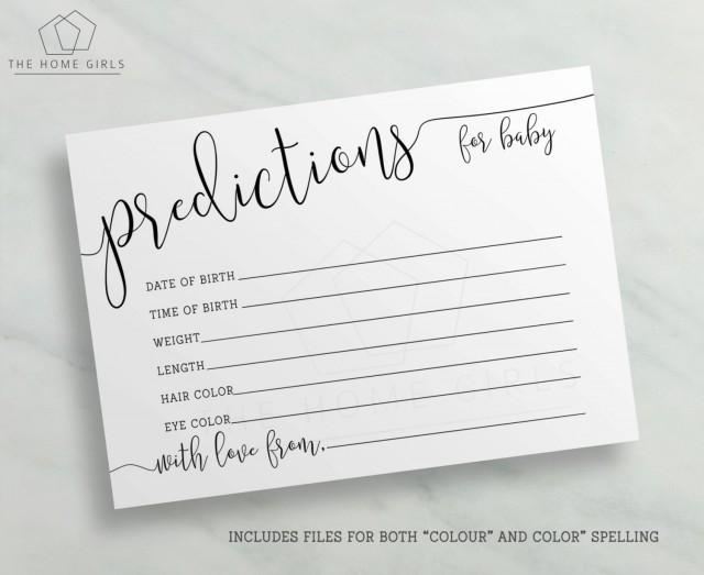 Baby Shower Prediction Cards / Baby Shower Games / Printable Prediction
