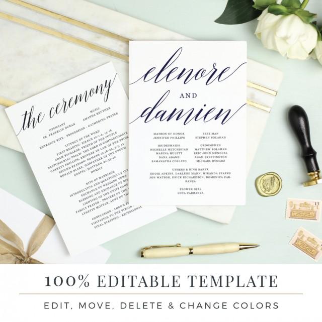 Wedding Program Template Printable Flat Program Double Sided