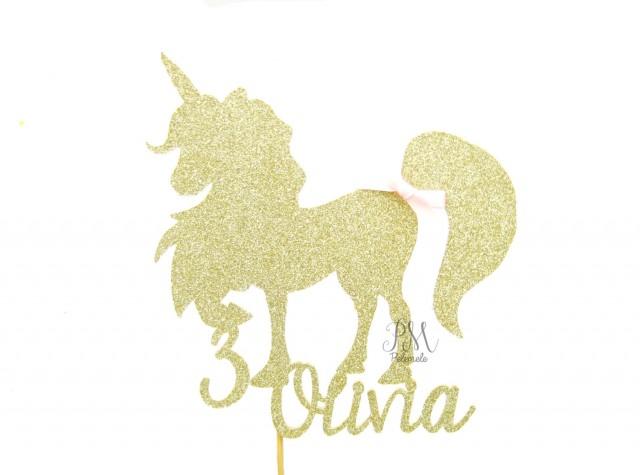 Custom Name Glitter Unicorn Cake Topper Girls Birthday Cake