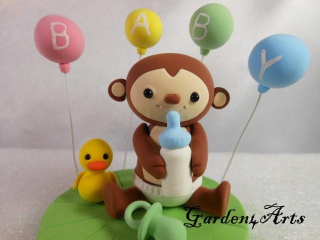 Customise Lovely Baby Monkey Caketopper With Grass Base For Kids