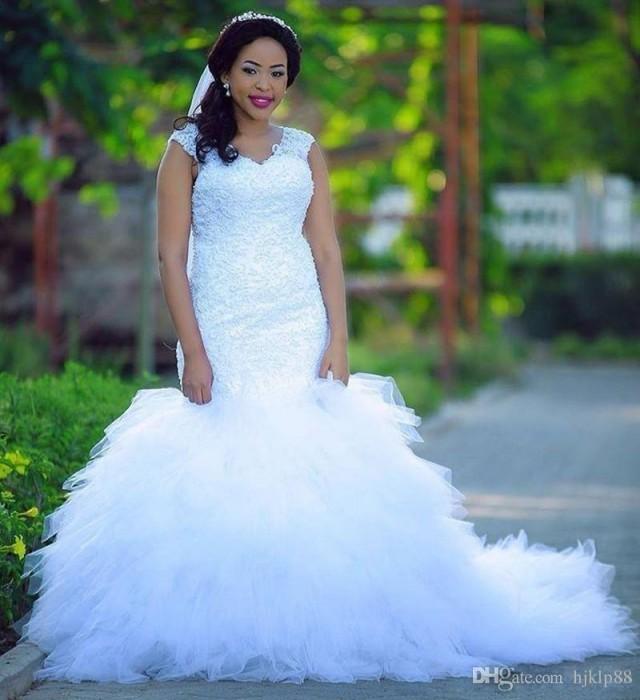 Luxury Mermaid Wedding Dresses Cap Sleeve V Neck Beaded Lace