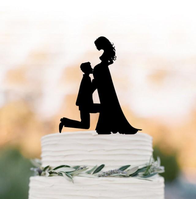 Pregnant Bride Wedding Cake Topper Funny, Bride And Groom Silhouette