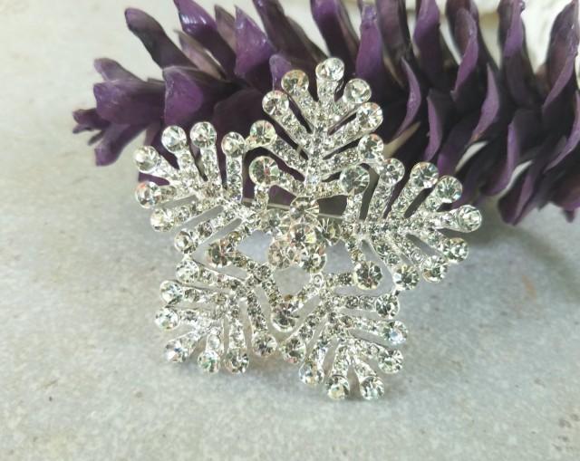 62mm Silver Clear Rhinestone Snowflake Brooch Flatback Embellishment Or Pin Large Rhinestone