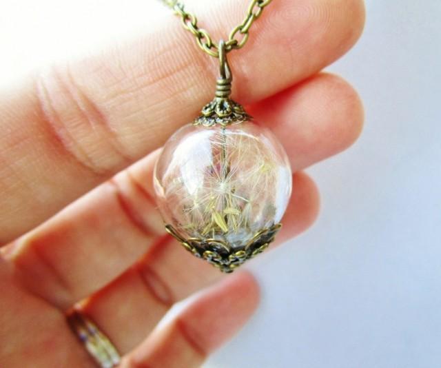 Dandelion Seed Glass Orb Terrarium Necklace, Small Orb In Silver Or