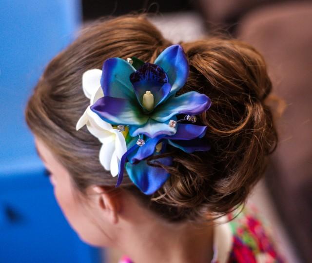 Blue Orchid Hair Clip Wedding Headpiece Hair Flowers Hair