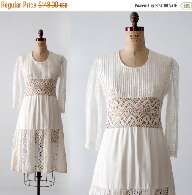 Sale 1970s White Dress Vintage Bohemian Lace Dress Peasant Dress