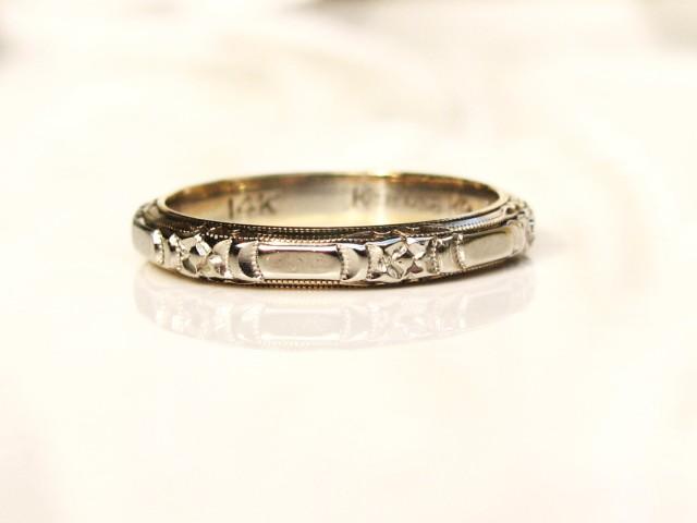 Vintage Keepsake Wedding Ring 14k White Gold Floral Design Ladies Wedding Band Stacking Ring Size 55 