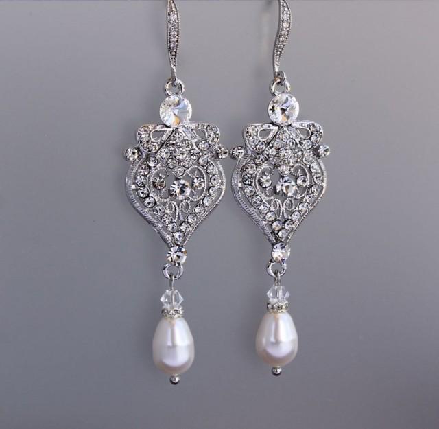 Crystal And Pearl Drop Chandelier Earrings Art Deco Crystal Bridal