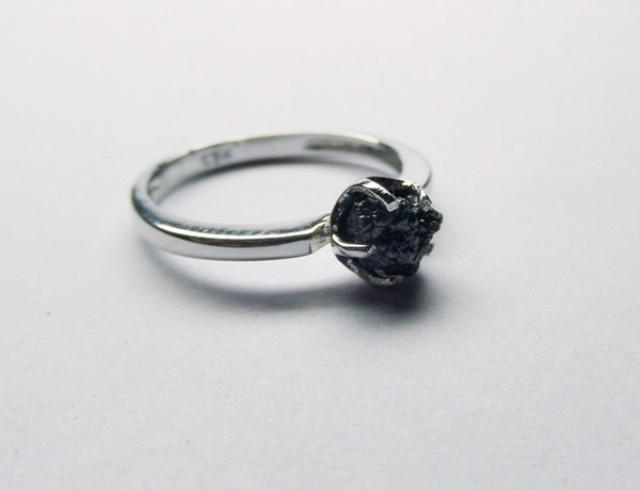 raw black diamond engagement ring