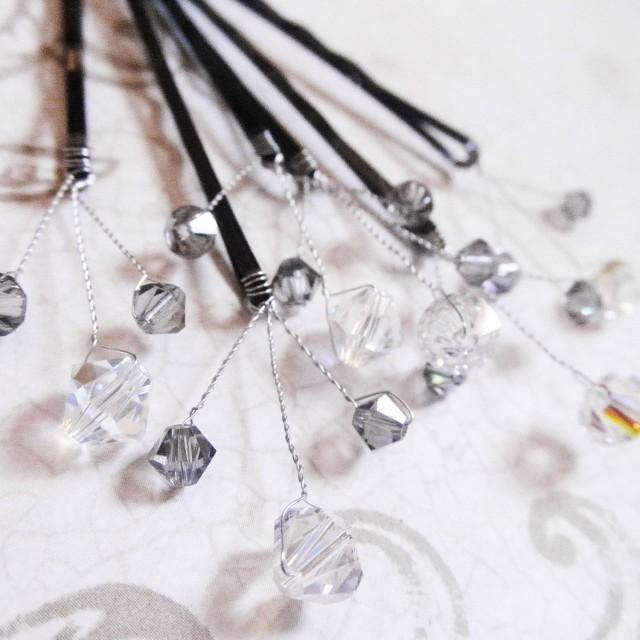 Silver Diamond Hair Pins Swarovski Crystal Spray Set Of 6 Wedding