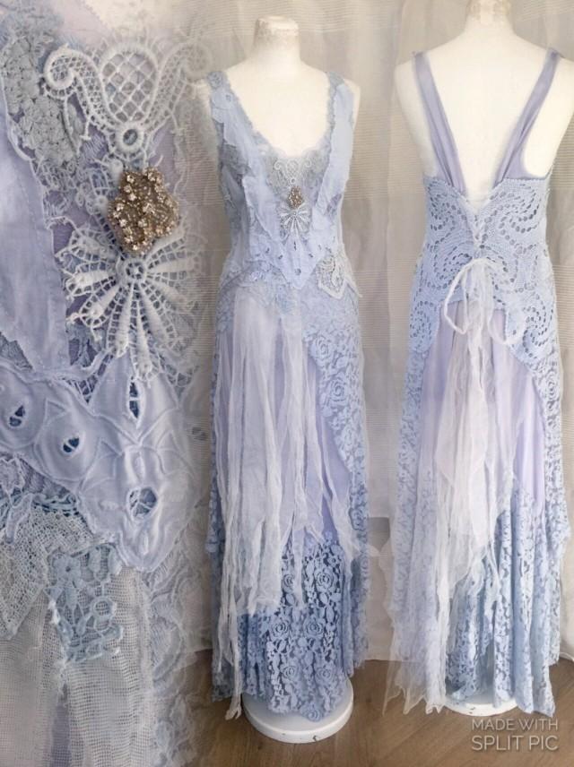 light blue boho wedding dress