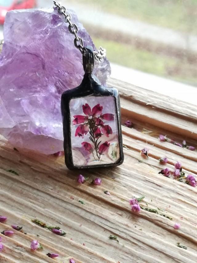 Flower Necklace, Forest Heather Necklace, Statement Woodland Pendant