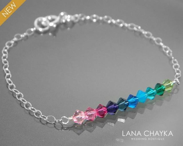 Multicolor Crystal Bracelet Swarovski Crystal 925 Sterling Silver