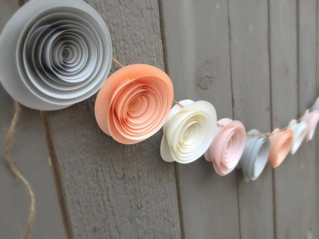 Paper Flower Garland Peach Cream Gray Pink Wedding Reception