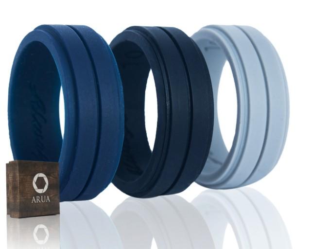 ARUA Silicone Weddings Rings For Men 3PACK. Comfortable And Durable Rubber Wedding Bands For