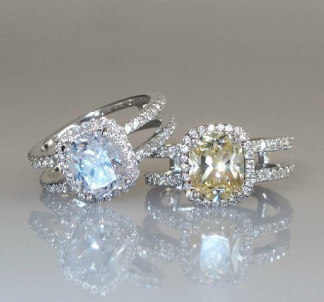 3 Carat Cushion Cut Halo Engagement Ring Man Made Diamond